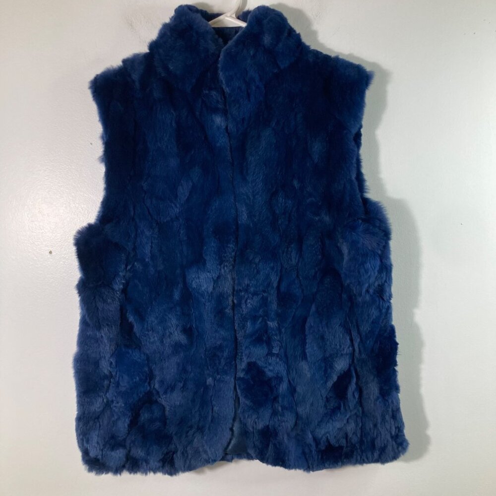 Womens Linda Richards Luxury Rex Rabbit Fur Vest Blue‎ S Clasp Closure